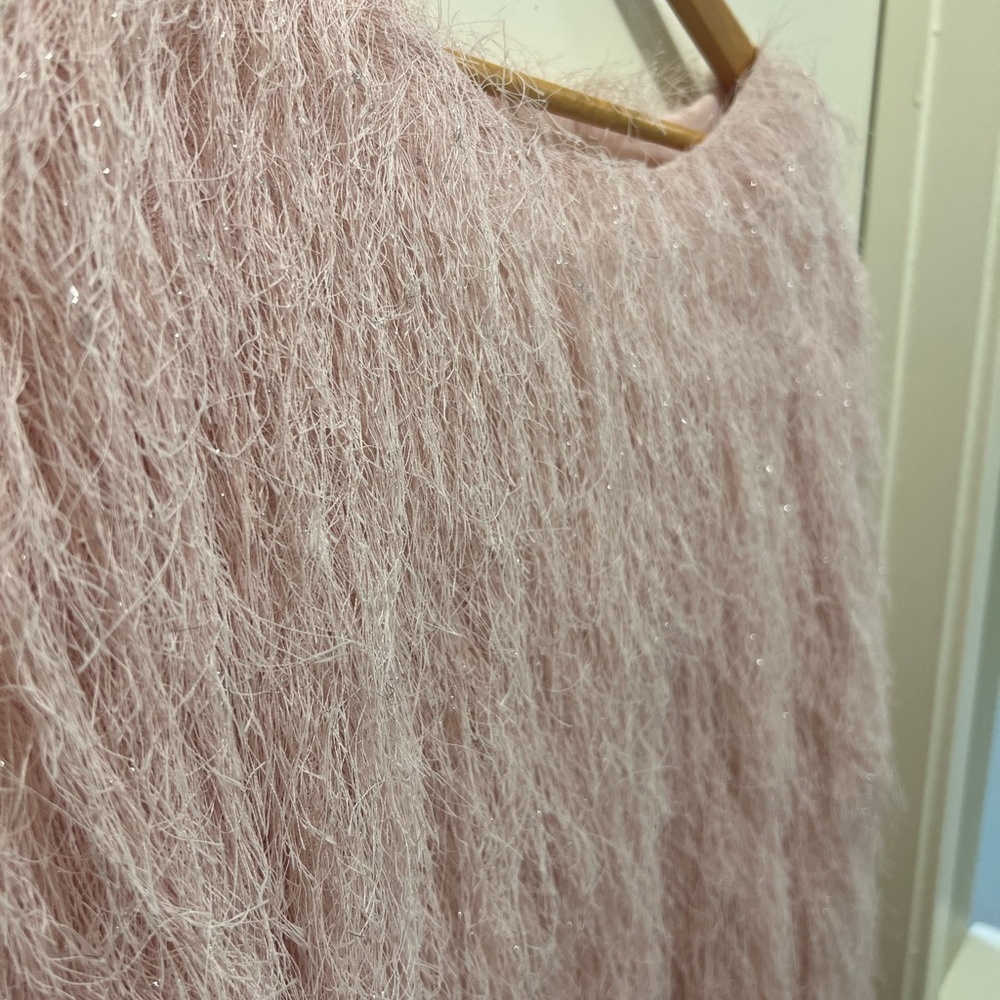 Oversized Fringe Mini Dress , Baby Pink, Japanese One-Size - Picture 4 of 5